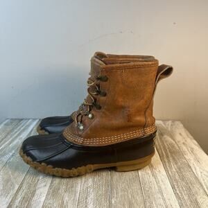 LL Bean Women’s 7 Maine Duck Boots Brown Leather Rubber Hunting Made in USA VTG